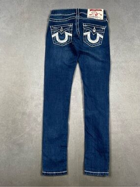 True Religion Women’s Dark Indigo Skinny Jeans with Contrast Stitching
